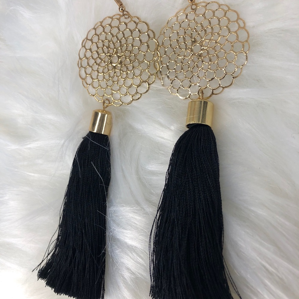 Black/gold fringe earrings